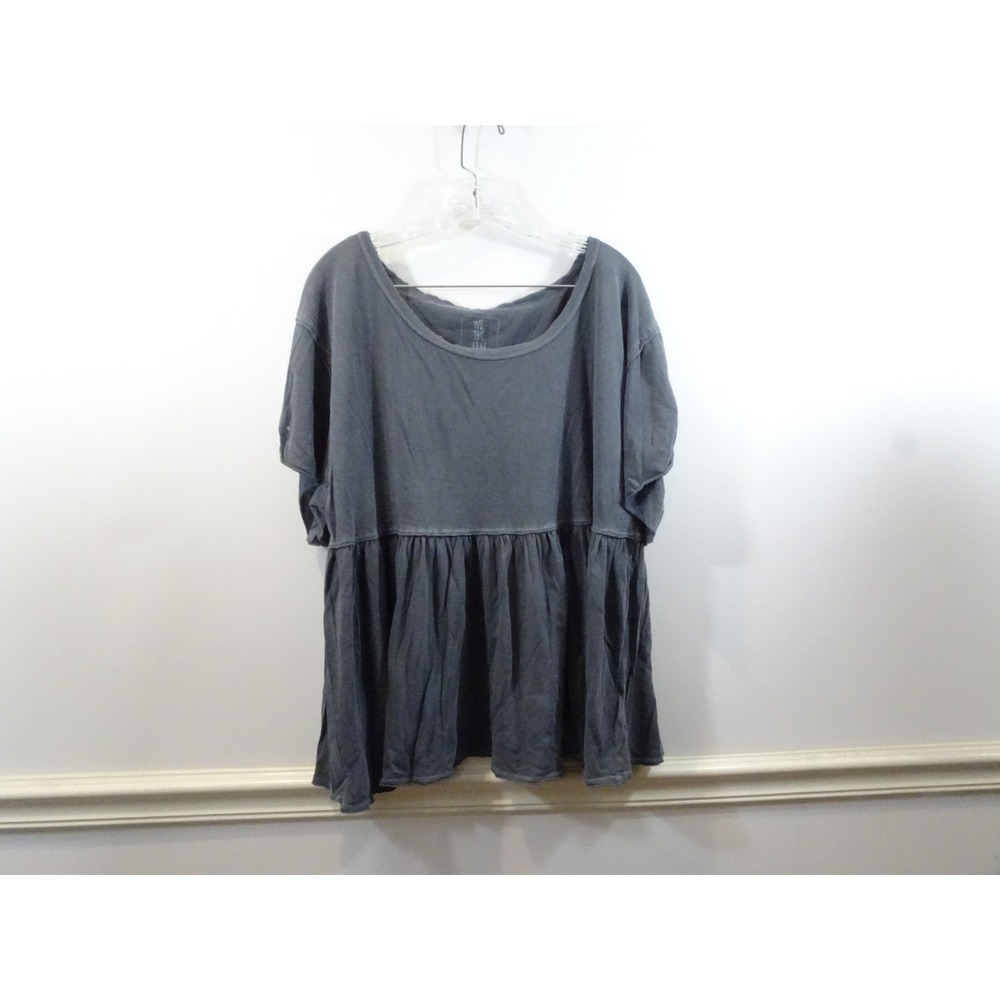 We The Free People Gray Cotton Babydoll Peplum Top Short Sleeve Size M Flowy